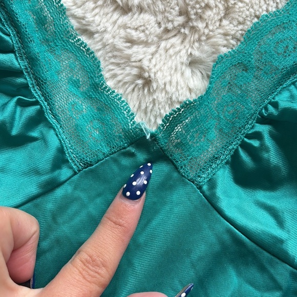 Vintage Teal Lace-Trim Slip Top – Size Small | Y2K Coquette | Satin Feel | - Picture 4 of 5